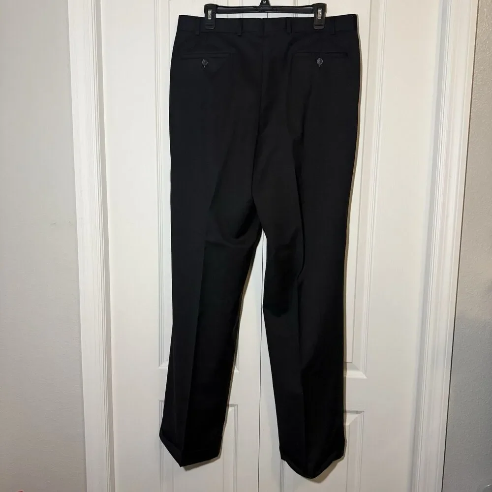 Lauren Ralph Lauren Total Comfort Mens 36x34 Black 100% Wool Pleated Dress Pants